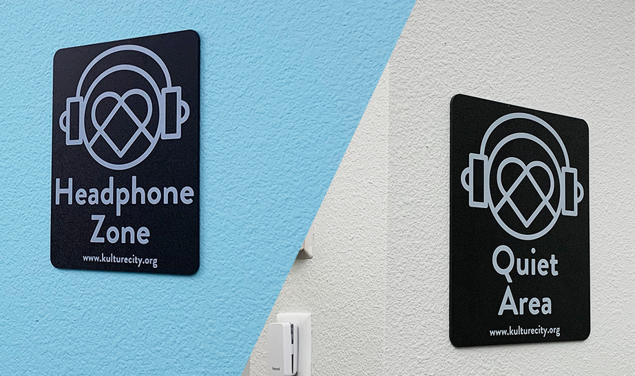 Quiet Area and Headphone Zone signs