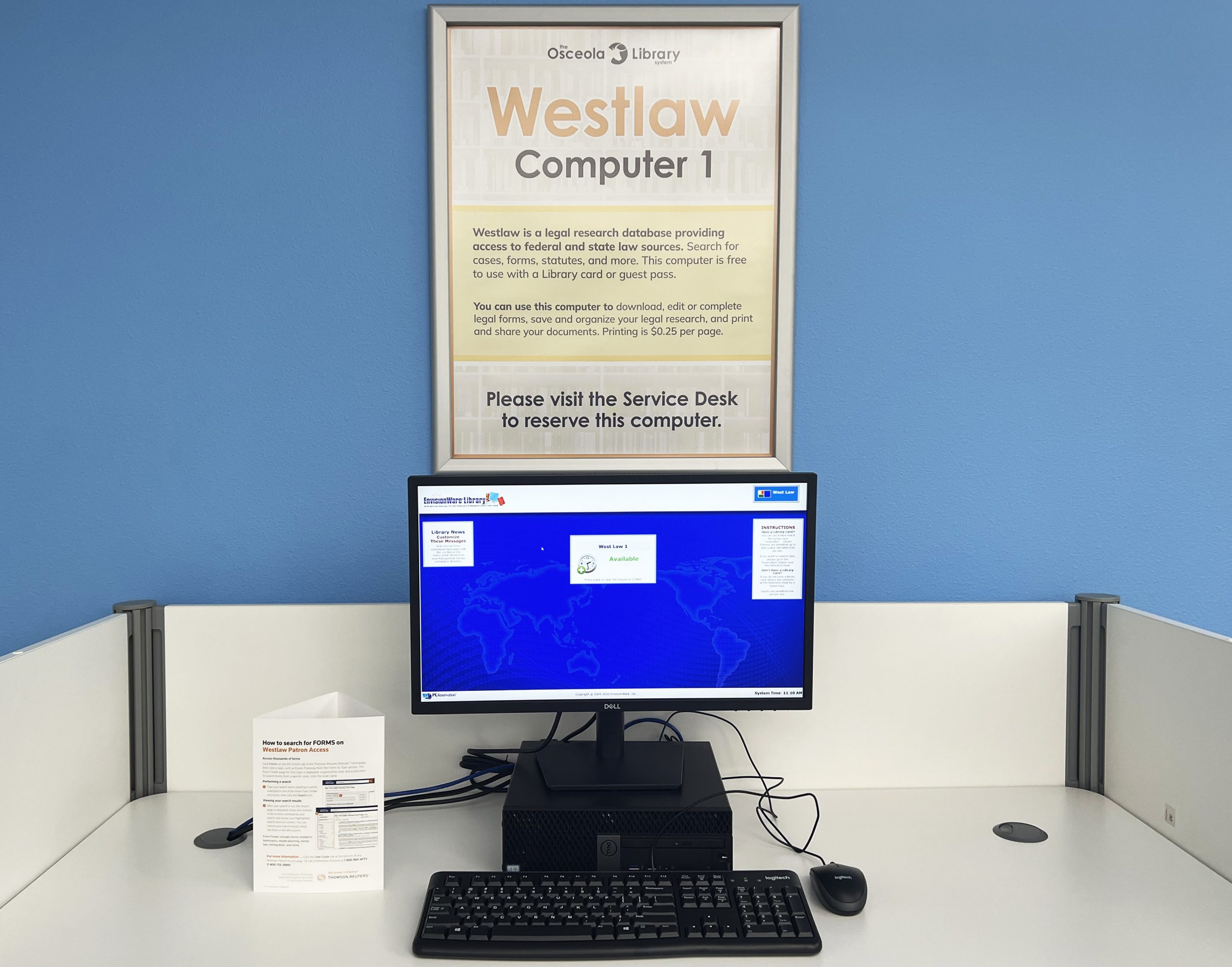 Westlaw Computer A computer monitor labeled "Westlaw Computer 1".